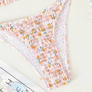 SHEIN Swim Summer Beach Smocked Halter Pink Tie Side Bikini Bottoms Size Medium